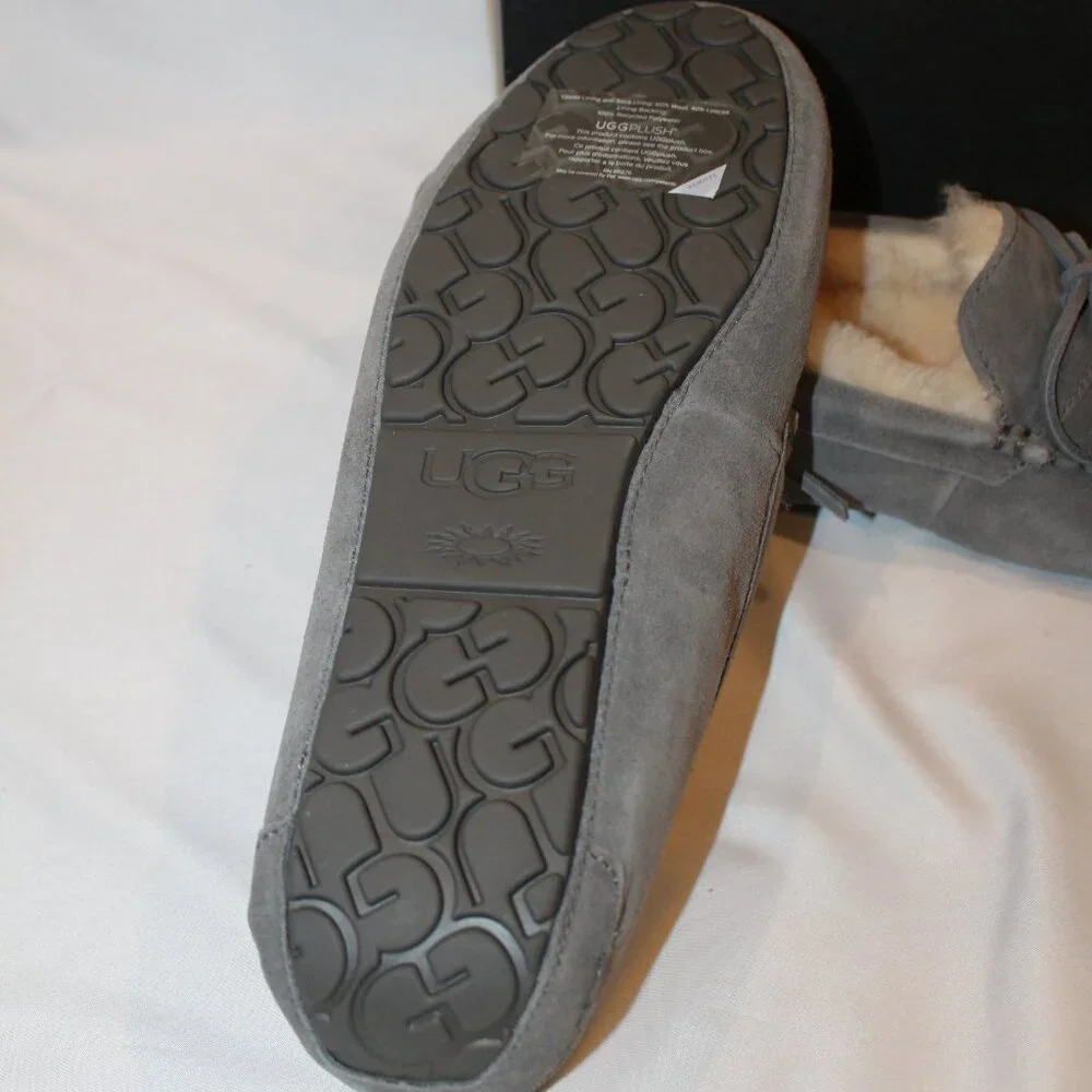 UGG MEN'S OLSEN SUEDE SHEARLING LINED SLIP ON SLIPPERS GRAY‎